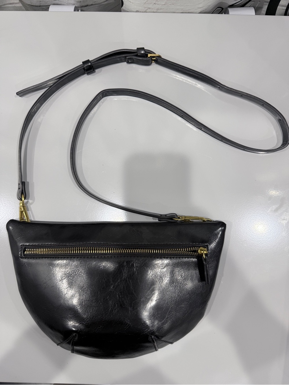Anthropologie Ada Black Faux Leather Crossbody Convertible Bag with Gold